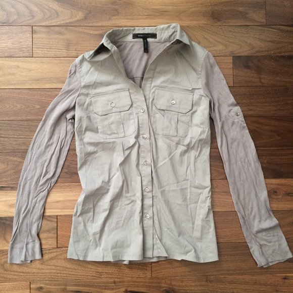 BCBGMaxAzria Tops - BCBG Safari Style Casual Khaki Button Down